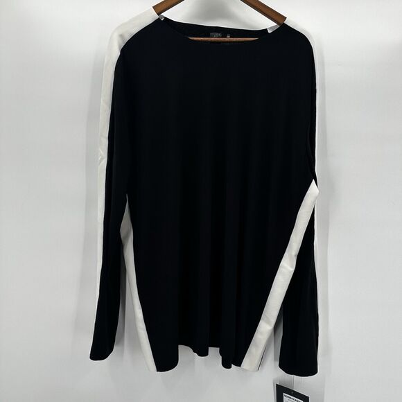 Norma Kamali Top Shirt Womens Large Black Side Stripe Crew Stretch Capsule - Picture 1 of 13